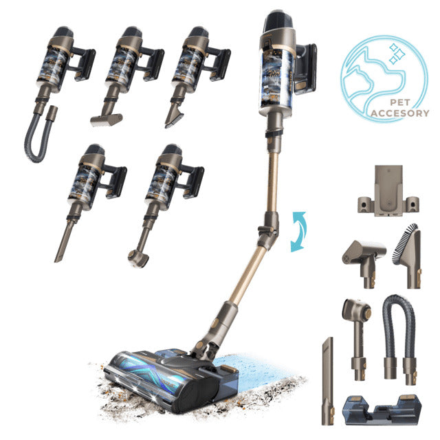 Conga Rockstar 12500 Stellar AquaPet Flex Cordless Stick Vacuum Cleaner. Maximum suction power of 310 aW and ultra-power of 700 W. 100-minute runtime. Hairless anti-tangle brush. Flexible tube and complete accessory kit.