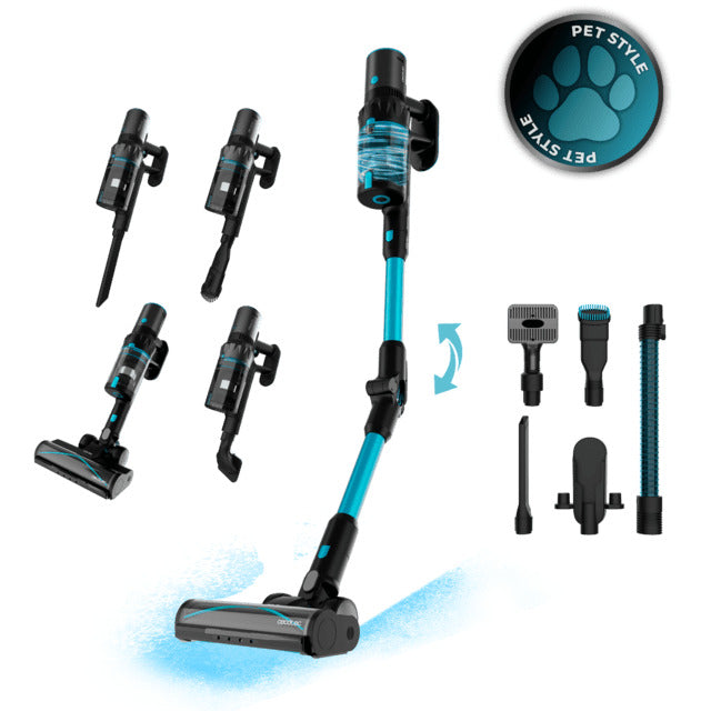 Conga Rockstar 3500 Storm Pet Flex. Cordless upright vacuum cleaner with BLDC motor and a total power of 500 W and 150 AW. 70 minutes of runtime in ECO mode. Hairless anti-tangle brush. Flexible tube and pet brush.