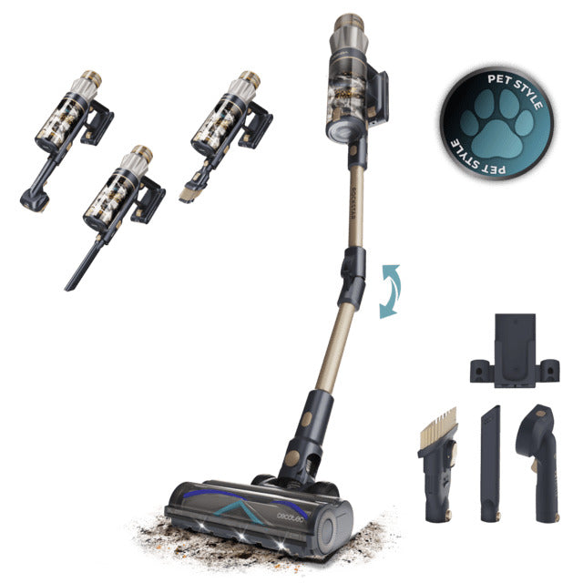 Conga Rockstar RS90 Pet Flex BLDC Cordless Stick Vacuum Cleaner. 600W motor and 160W suction power. 40 kPa. Auto mode. Pet hair brush and flexible tube. Clean up to 140 m² continuously in Eco mode.